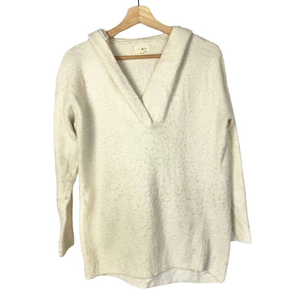 Lou &‎ Grey Ivory White Textured V-Neck Hoodie Sweater S